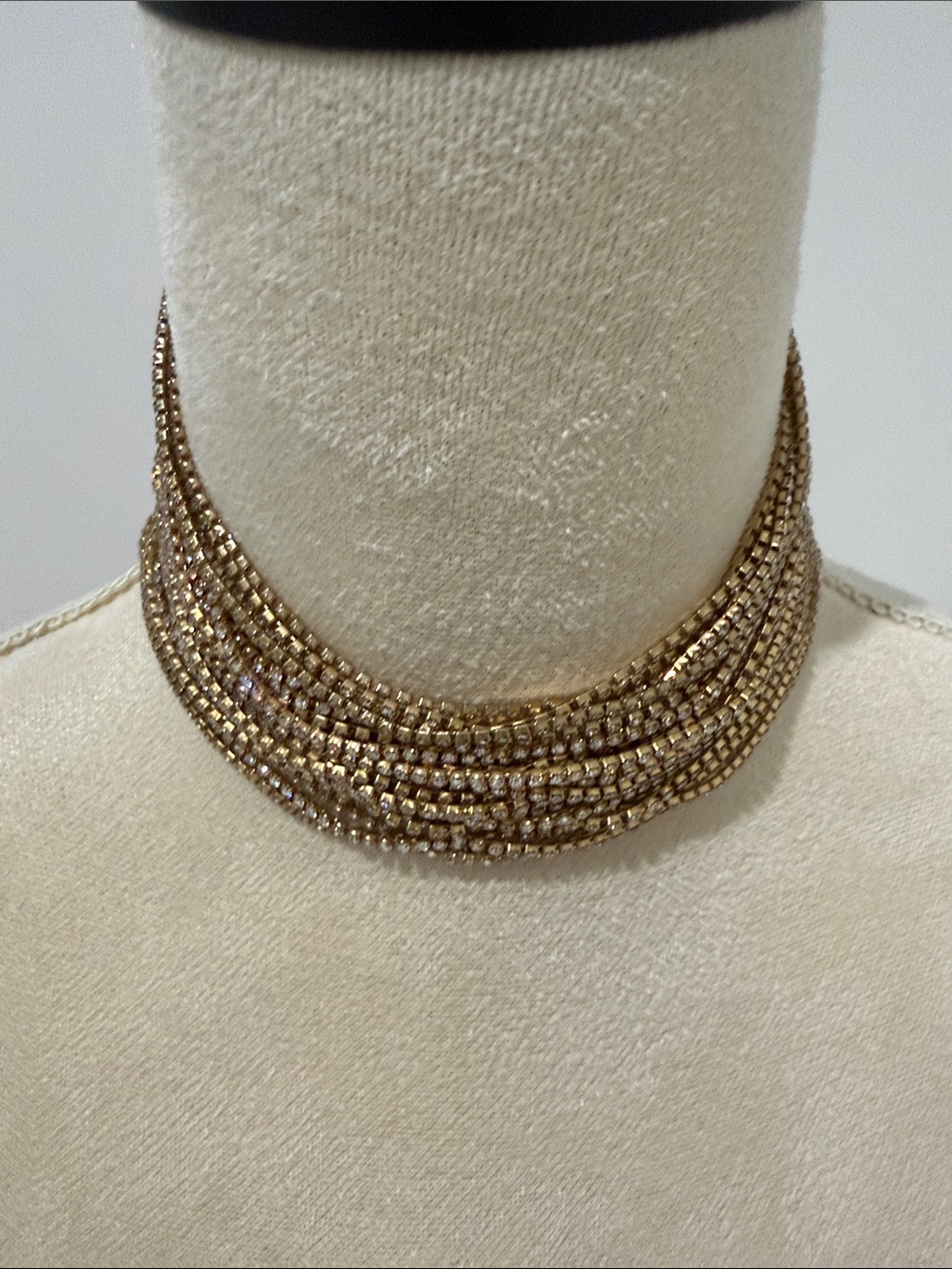 Elegant Gold Crystal Multi-Strand Choker Necklace